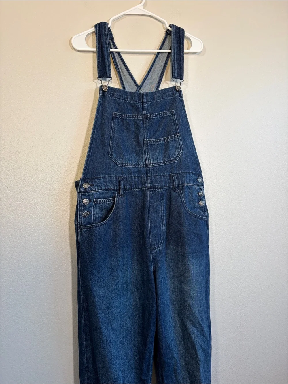 Free People We the Free Ziggy Overalls in Dark Wash Blue - M